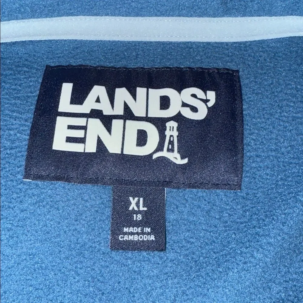 Lands' End Heritage Quarter Snap Two-Tone Blue Fleece Pullover